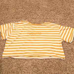 Forever 21, Striped Yellow and White Cropped Tee, Size Small (4-6)